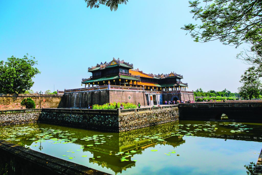 Hue Imperial Citadel and moat with lotus leaves