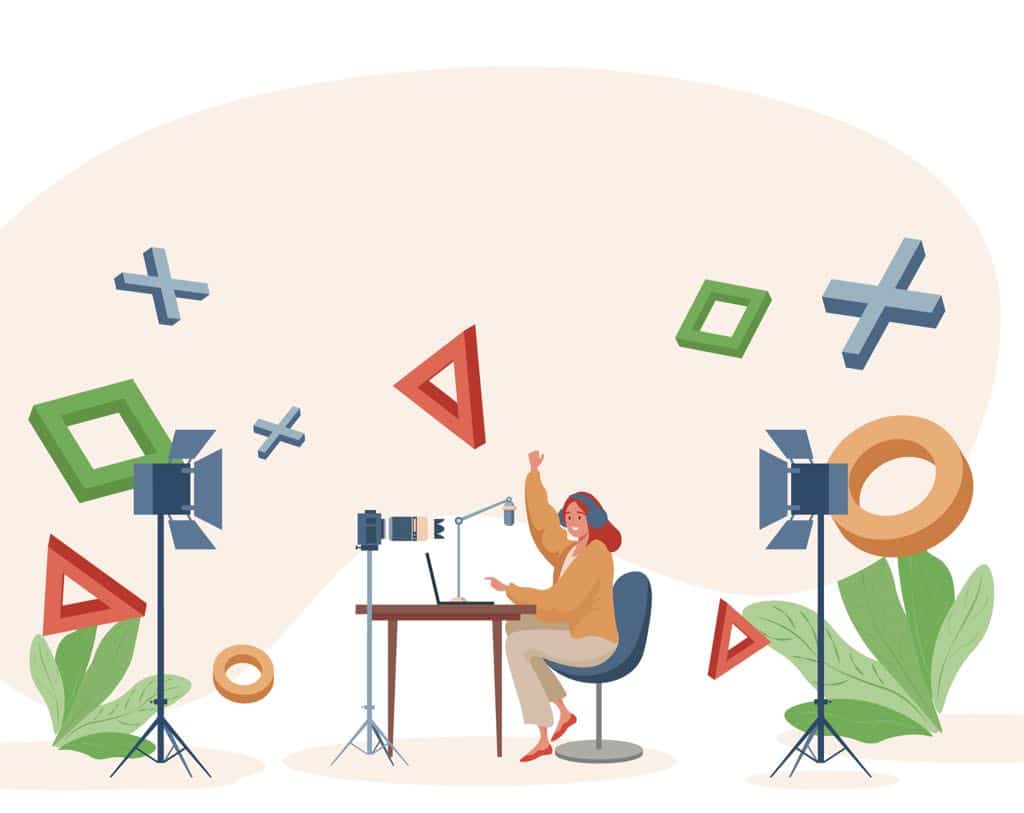 Cô gái trẻ đang livestream hoặc quay video với nhiều thiết bị hỗ trợ