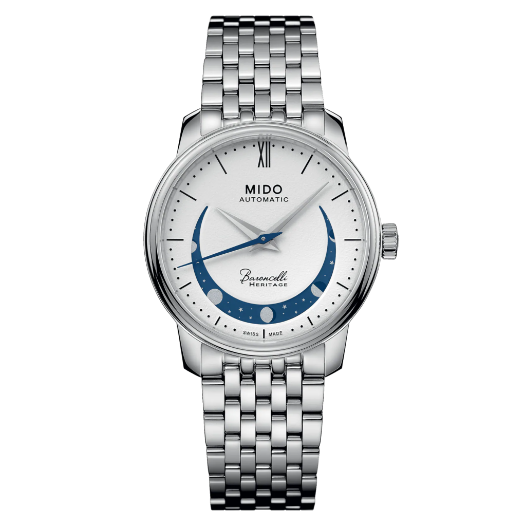 Đồng hồ Mido Automatic mặt trắng tinh tế với dây kim loại sáng bóng
