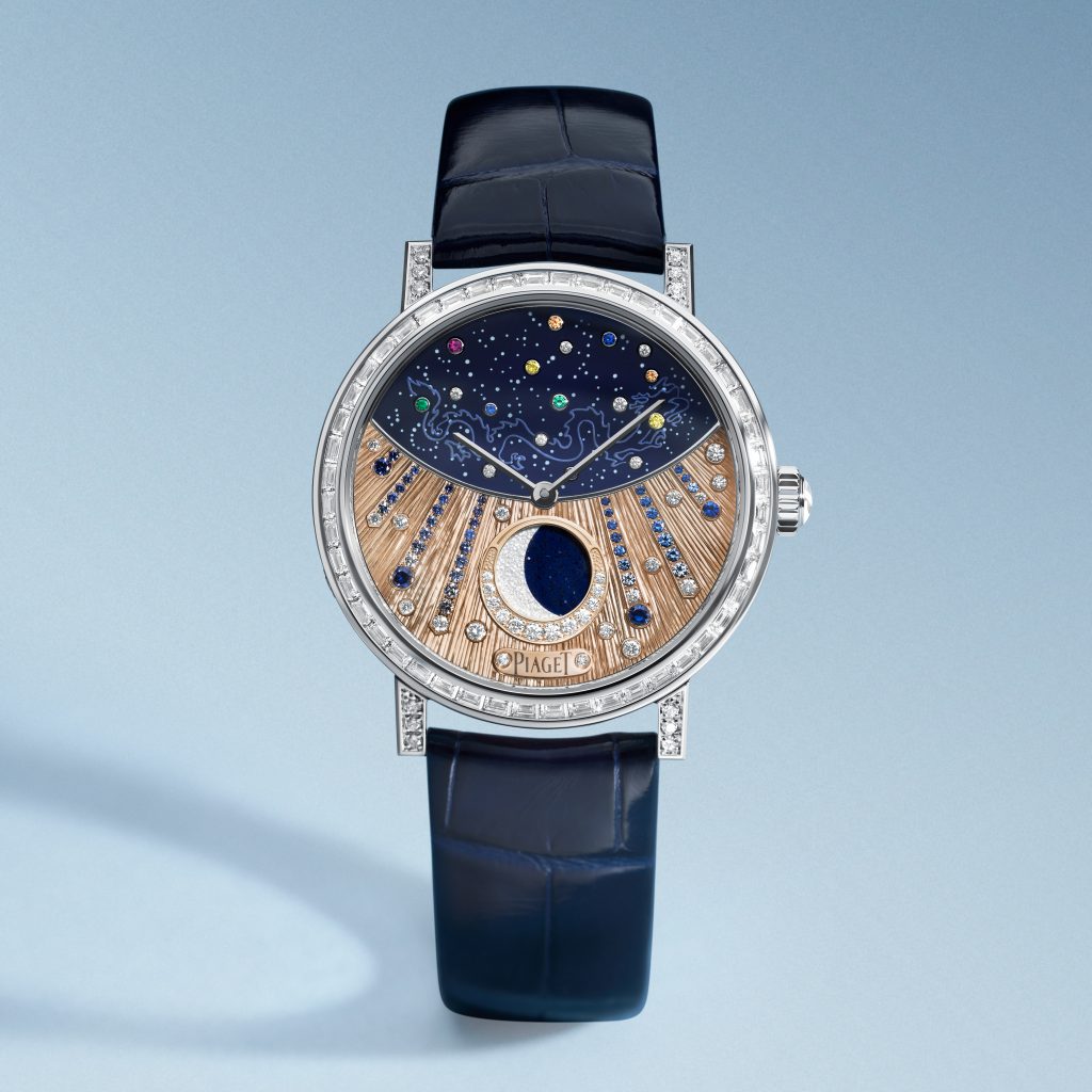 Đồng hồ Altiplano mặt xanh đậm trang trí hình mặt trăng và các vì sao lấp lánh