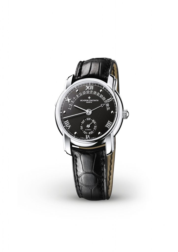 Đồng hồ Vacheron Constantin mặt đen với các chức năng hiển thị lịch phức tạp và dây da đen