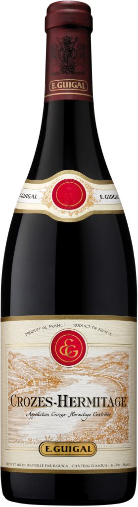 Chai vang đỏ E Guigal Crozes Hermitage Syrah với nhãn mác tinh tế thể hiện nguồn gốc Pháp