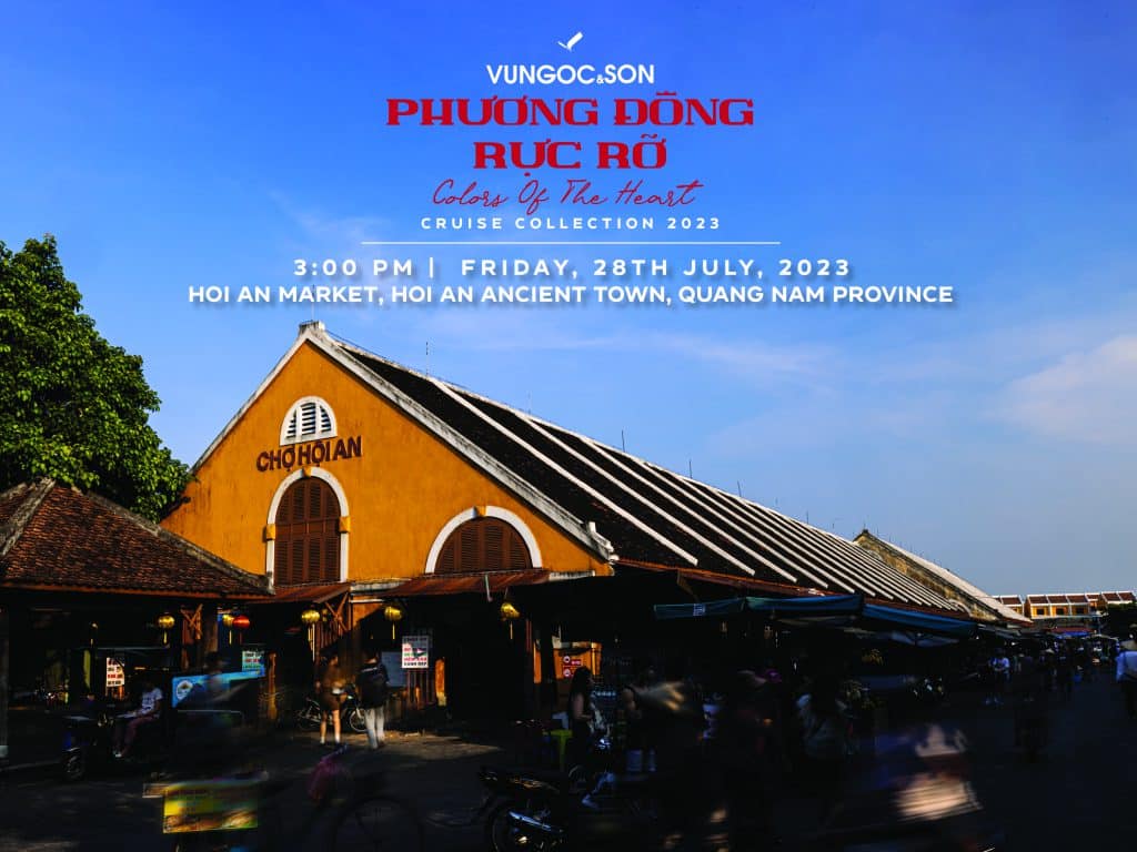 Chợ Hội An với kiến trúc mái ngói cổ kính dưới bầu trời xanh trong