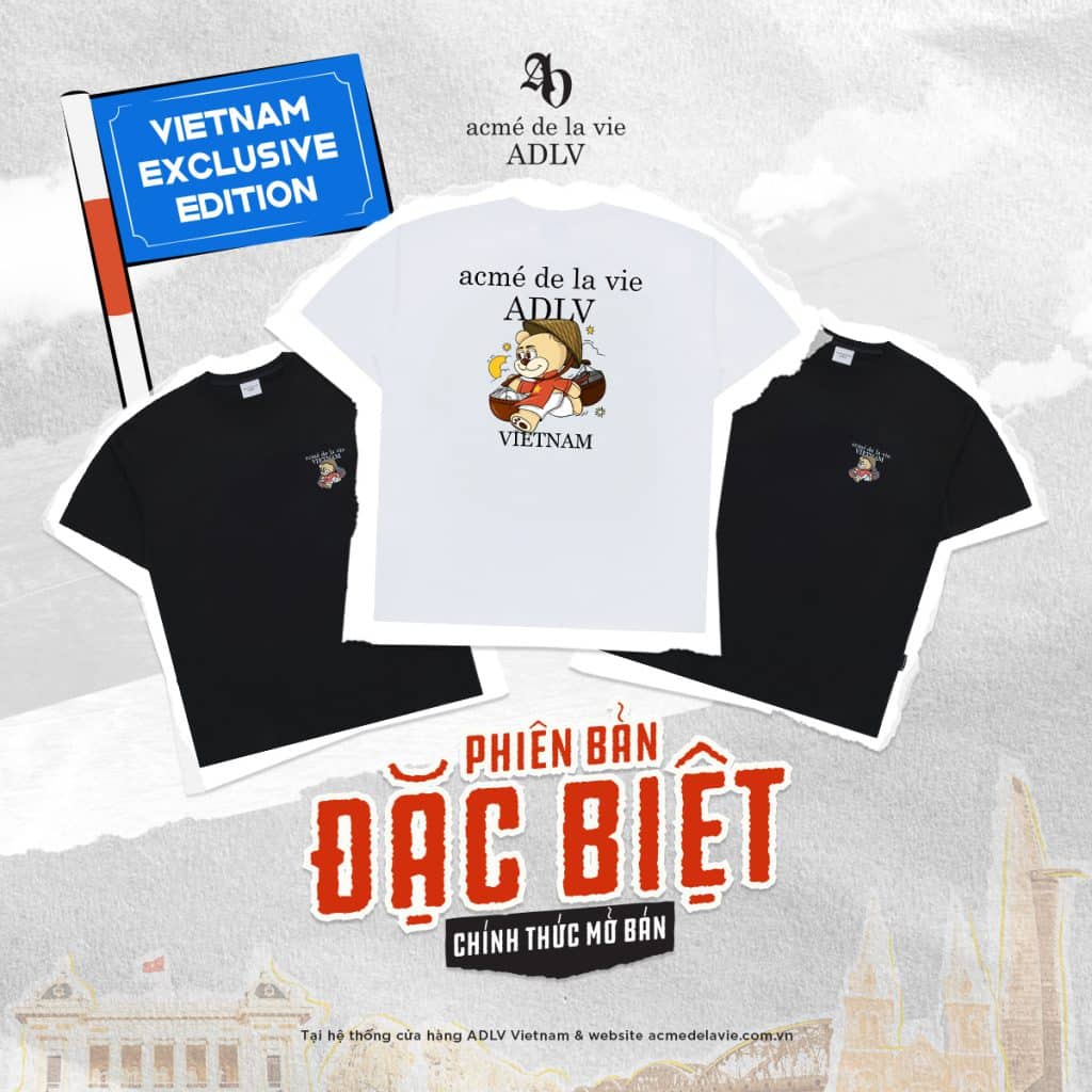 Hai áo thun đen ADLV phiên bản Việt Nam được đặt trên nền trời và quảng cáo phiên bản đặc biệt