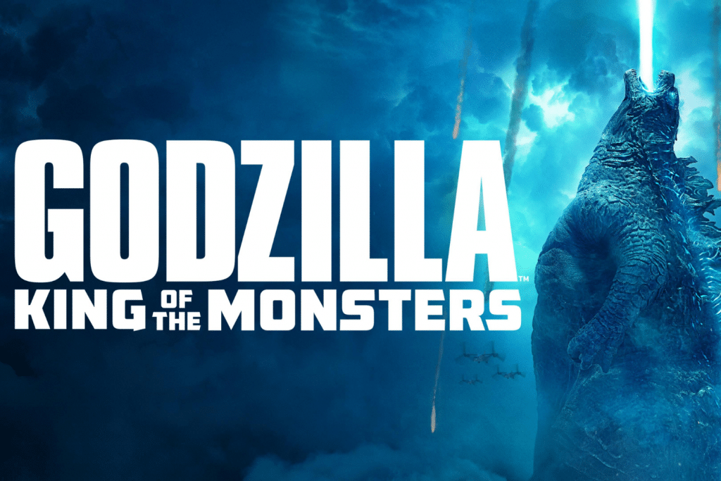 Godzilla King of the Monsters với hình ảnh quái vật hùng vĩ nổi bật trên nền biển xanh